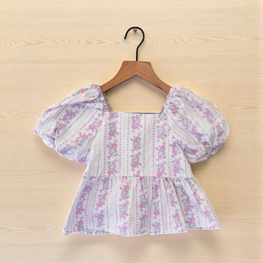 Btween Girls Floral Puff Top Size 6